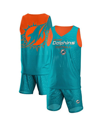 Мужской комплект из сетки с v-образным вырезом и шортами Aqua Miami Dolphins Colorblock FOCO