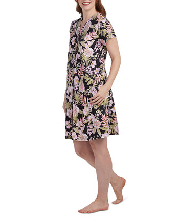 Women's Short-Sleeve Button-Front Floral Robe Miss Elaine