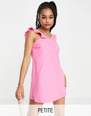 Розовое платье мини с оборками на рукавах Lola May Petite LOLA MAY PETITE