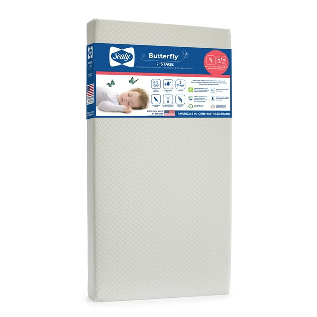 Sealy Butterfly 2-Stage Extra Firm Baby Crib & Toddler Mattress, Foam, Breathable Zip Cover Sealy