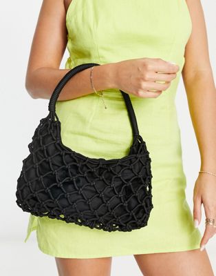 Черная сумка на плечо из полиэстера, связанная крючком, в стиле 90-х Weekday - ЧЕРНАЯ Weekday