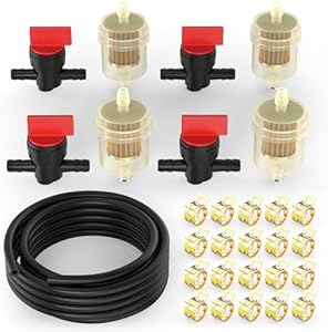 13Ft 1/4" Fuel Line Hose, 4Pcs in line fuel valve + 4Pcs 1/4" Inline Fuel Filters + 20Pcs Adjustable Fuel Hose Clamps Qcdeng