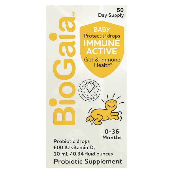 Baby Protectis Drops, Immune Active, от 0 до 36 месяцев, 600 МЕ, 0,34 ж. унц. (10 мл) BioGaia