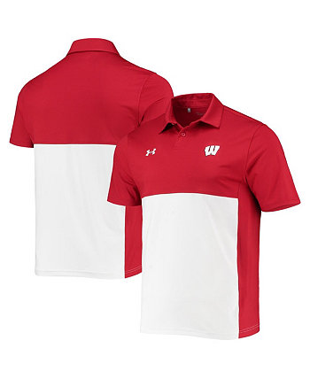 Мужская красно-белая рубашка поло Wisconsin Badgers 2022 Blocked Coaches Performance Under Armour
