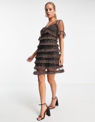 Платье мини с короткими рукавами и леопардовым принтом Never Fully Dressed NEVER FULLY DRESSED