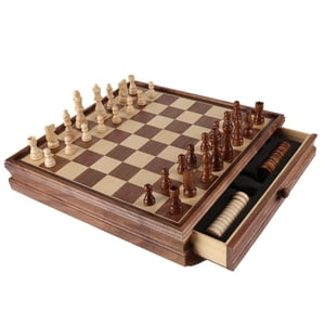 GSE Games & Sports Expert 15" 2-in-1 Large Wooden Chess and Checkers Board Game Combo Set Chess Board Game with Storage Drawer,32 Chessman and 30 Pieces Checkers GSE Games & Sports Expert