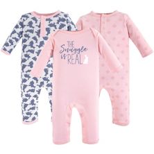 Yoga Sprout Baby Girl Cotton Coveralls 3pk, Snuggle Bunny Yoga Sprout