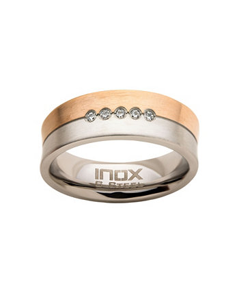 Мужское кольцо из 5 прозрачных бриллиантов из стали с покрытием оттенка розового золота INOX