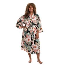 Plus Size Lilac+London Tropical Floral Print Midi Kimono Wrapper Robe Lilac+London