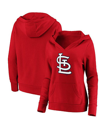 Женский красный пуловер с капюшоном с v-образным вырезом и официальным логотипом St. Louis Cardinals Fanatics
