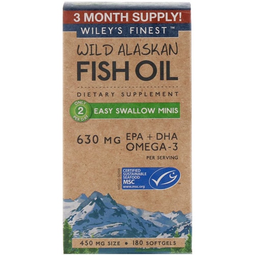 Wiley's Finest Wild Alaskan Fish Oil Easy Swallow Minis - 450 мг - 180 мягких таблеток Wiley's Finest