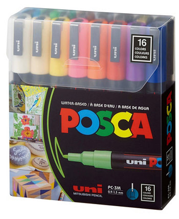 16-Color Paint Marker Set, Pc-3M Fine POSCA