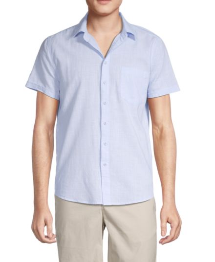 Short-Sleeve Woven Button-Down Shirt Vintage Summer