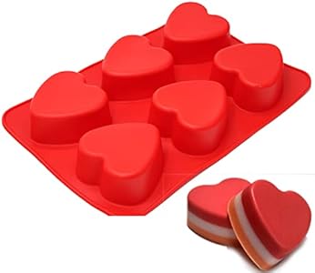 X-Haibei Love 6 Heart Shape Silicone Mold Lotion Bars Soap Moulds Cake Muffin Baking Deep Cavity 4oz per Cell X-Haibei