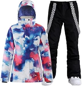 GSOU SNOW Women's Ski Jackets and Pants Set Snowboarding Snowsuit Snow Coat Hooded Waterproof Windproof GSOU SNOW