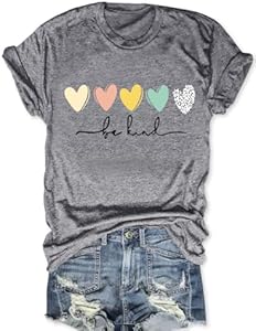 Be Kind T Shirts Women Graphic Blessed Teacher Shirt Short Sleeve Inspirational Heart Print Graphic Tees MZEAZRK