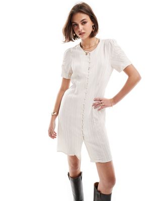 Object textured buttondown mini dress in off white Object