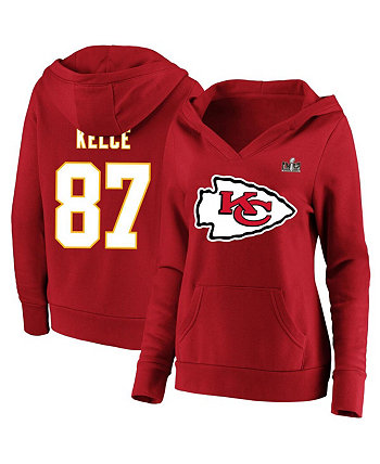 Women's Travis Kelce Red Kansas City Chiefs Super Bowl LVIII Name and Number Plus Size Fleece Pullover Hoodie Fanatics