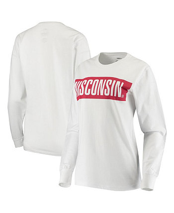 Женская белая футболка с длинным рукавом Wisconsin Badgers Big Block Whiteout Pressbox