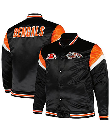 Мужская черная потертая атласная куртка с длинными кнопками Cincinnati Bengals Big and Tall Mitchell & Ness