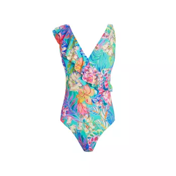 Helena Floral Ruffled One-Piece Swimsuit Johnny Was