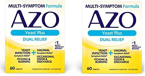 AZO Yeast Plus Dual Relief Tablets (Таблетки), , FSA/HSA Eligible, Yeast Infection and Vaginal Symptom Relief, Relieves Itching & Burning, 60 Count Azo