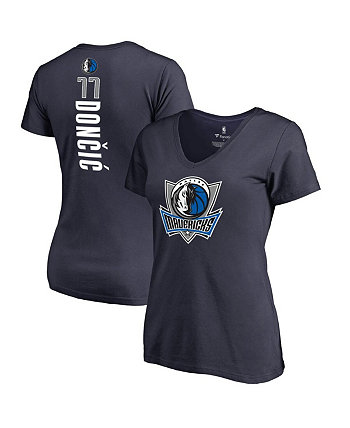 Женская темно-синяя футболка с v-образным вырезом Luka Doncic Dallas Mavericks Backer Fanatics