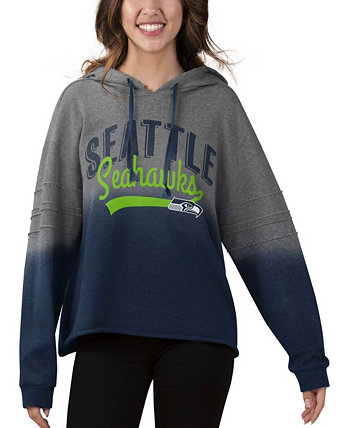 Женский укороченный пуловер с капюшоном в цвете Heather Grey, College Navy Seattle Seahawks Superstar Dip-Dye Touch by Alyssa Milano