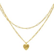 Adornia 14-каратное золото скрепка для бумаги и цепочка Фигаро ожерелье с подвеской в виде сердца комплект ADORNIA