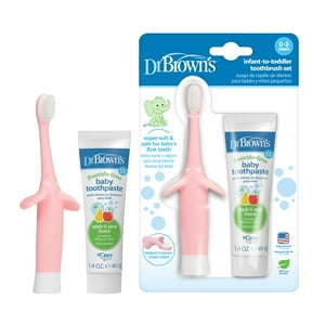 Dr. Brown's Infant to Toddler Training Toothbrush, Pink Elephant + Apple Pear Baby Toothpaste, 0-3Y Dr. Brown's