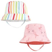 Hudson Baby Infant Girl Sun Protection Hat, Flamingo Rainbow Stripe Hudson Baby