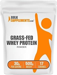 BulkSupplements.com Grass Fed Whey Protein Powder - Unflavored Whey Protein Powder, Grass Feed Whey Protein Concentrate - Gluten Free, 30g per Serving, 500g (1.1 lbs) (Pack of 1) BulkSupplements