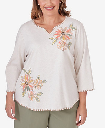 Plus Size Tuscan Sunset Embroidered Flower Top Alfred Dunner