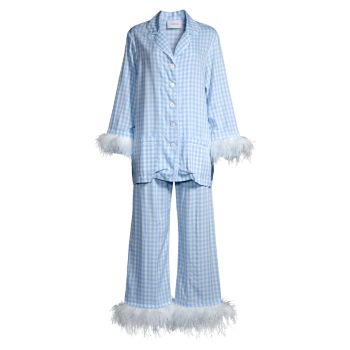 Two-Piece Party Feather-Trim Pajama Set Sleeper