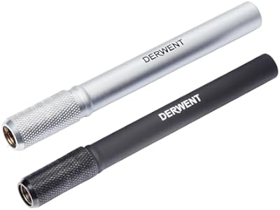 Derwent Pencil Extender Set, Silver and Black, for Pencils up to 8mm, (2300124) Derwent