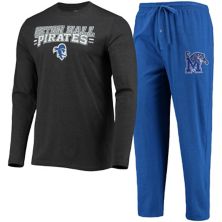Мужские концепции Спортивный синий / угольно-серый Seton Hall Футболка и штаны с длинным рукавом с надписью Pirates Meter Комплект для сна Unbranded