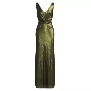 Cassandra Sequined &amp; Barbell-Embellished Gown Halston