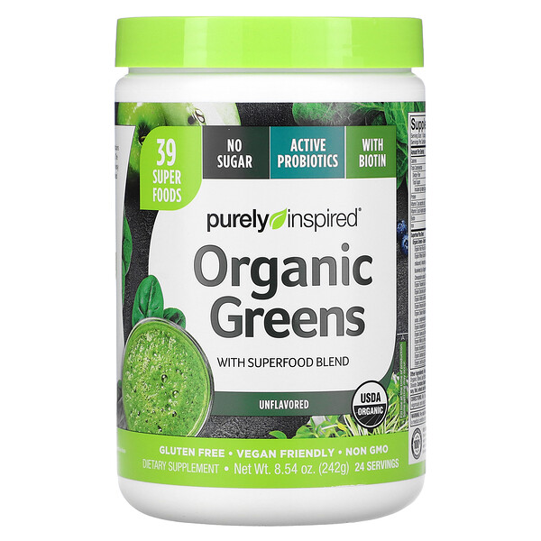 Органическая зелень со смесью суперпродуктов, без вкуса, 8,57 унции (243 г) Purely Inspired