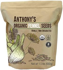 Anthony's Organic Fennel Seeds, 1.5 lb, Whole Seeds, Non-Irradiated, Gluten-Free, Non-GMO Anthony's