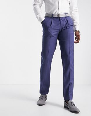 Узкие костюмные брюки Noak из меланжевой шерсти синего цвета Noak