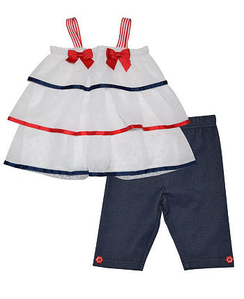 Baby Girls Contrast-Trim Chiffon Tiered Top and Bike Shorts, 2-Piece Set Blueberi Boulevard