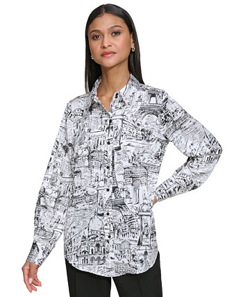 Женская рубашка на пуговицах с длинным рукавом и городским принтом Karl Lagerfeld Paris