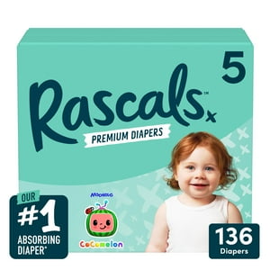 Rascals Premium Diapers Size 5, 136 Count (Select for More Options) Rascals