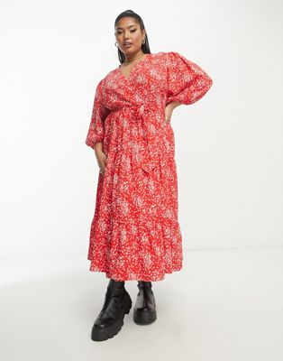 Красное многоярусное платье макси с запахом Glamorous Curve GLAMOROUS