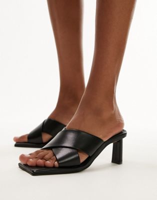 Черные кожаные мюли премиум-класса на каблуке с квадратным носком Topshop Cali TOPSHOP