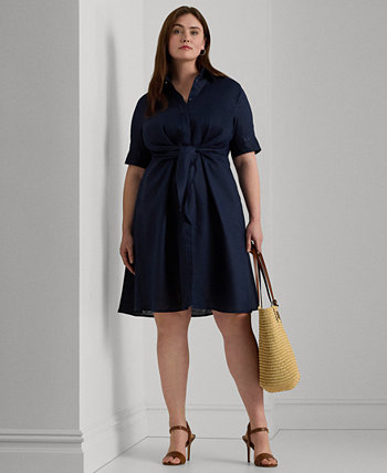 Льняное платье-рубашка больших размеров LAUREN Ralph Lauren