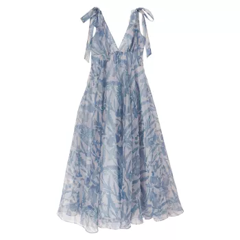 Тюлевое платье с цветочным принтом и завязками одуванчика STAUD