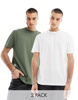 Набор из двух футболок свободного кроя белого и хаки ASOS DESIGN ASOS DESIGN