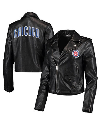 Женская черная байкерская куртка из искусственной кожи Chicago Cubs с молнией во всю длину The Wild Collective