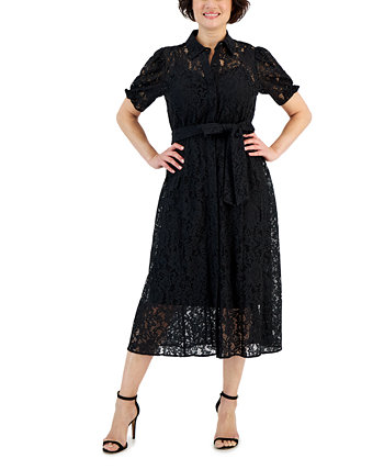 Женское кружевное платье-рубашка с пышными рукавами и завязкой на талии Anne Klein